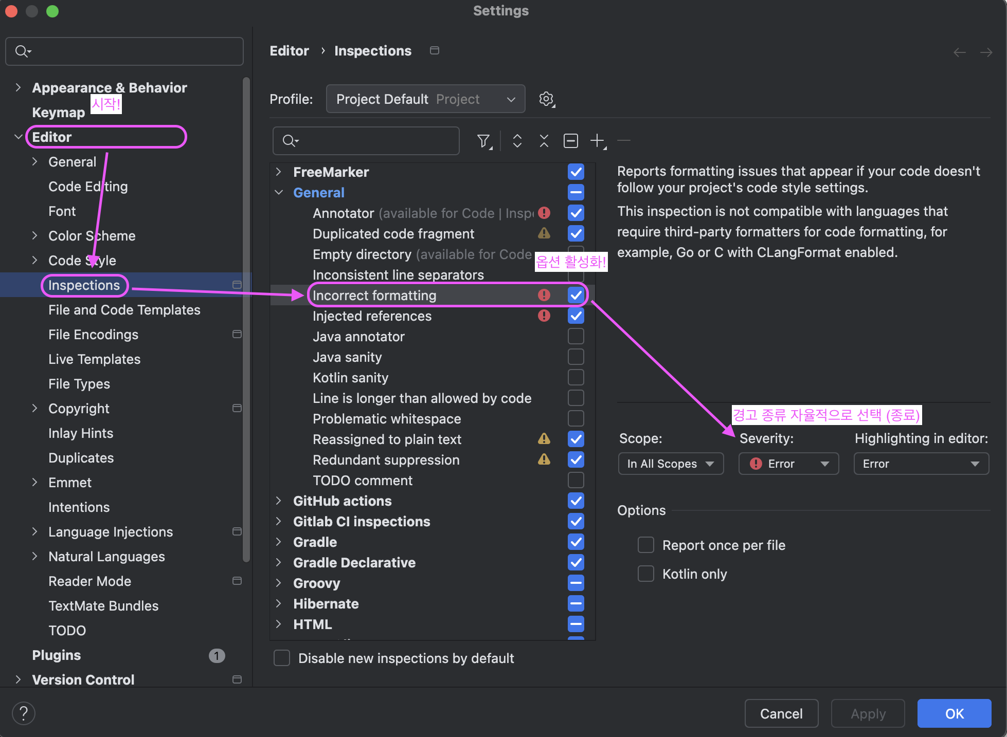 intellij-insepection-incorrect-formatting-enable